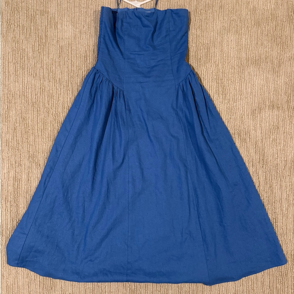 Strapless French Blue Linen Blend Dress